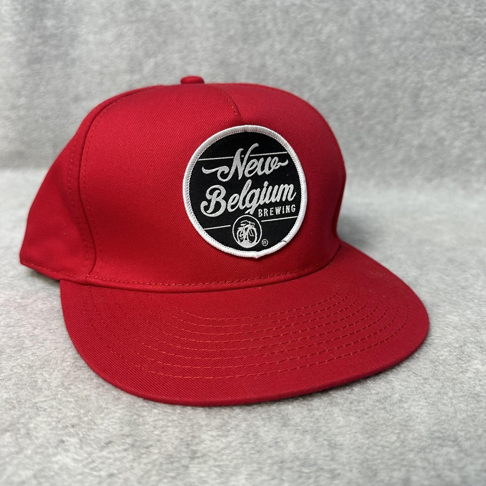 New Belgium Brewing Hat Cap Snap Back Red Patch Beer Advertising Mens Trucker